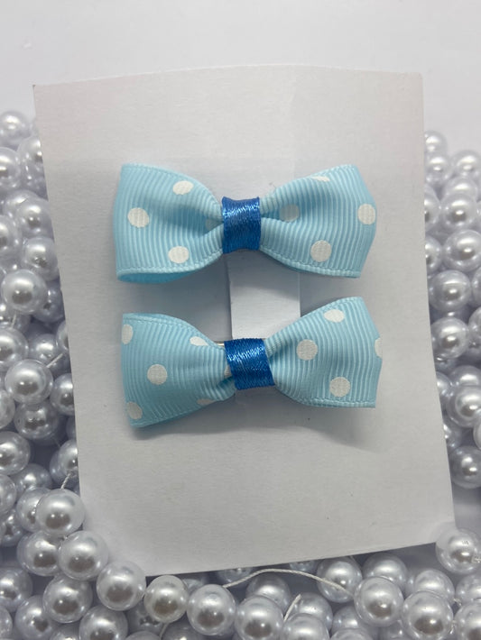 Sky blue dwarf polka hair bow