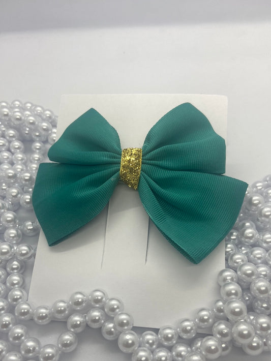 Forest green pigtail hair bow